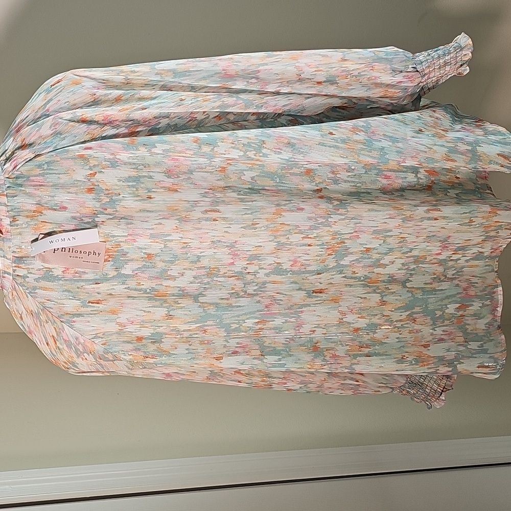 Philosophy Pastel Patterned Blouse. NWT. Long Sleeves. Size XL. - Picture 6 of 12